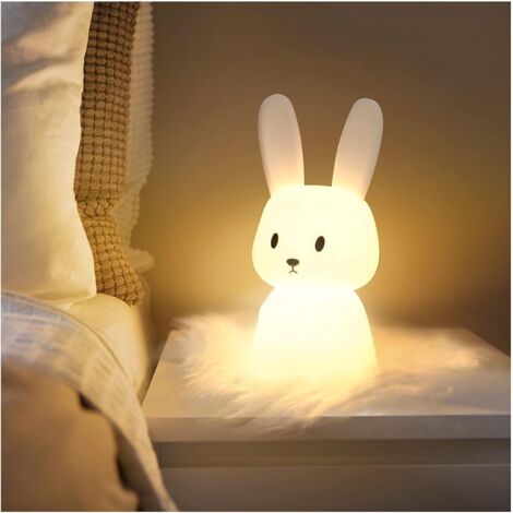 MEMKEY Bebe Bunny Nachtlicht mit 7 Lichtwechseln . USB-Aufladung Timerfunktion Nachttischlampe für Kinderzimmer, Spielzeug, Geschenk, Silikon-Nachtlicht für Kinder