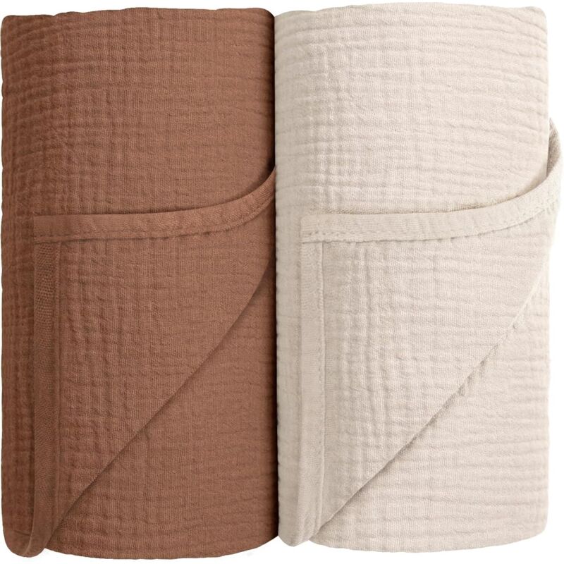 Bébé Couverture d'Emmaillotage,Langes Coton Bébé Musseline Couverture de Unisexe pour Fille et Garçon 2pack 100x100cm (Marron)