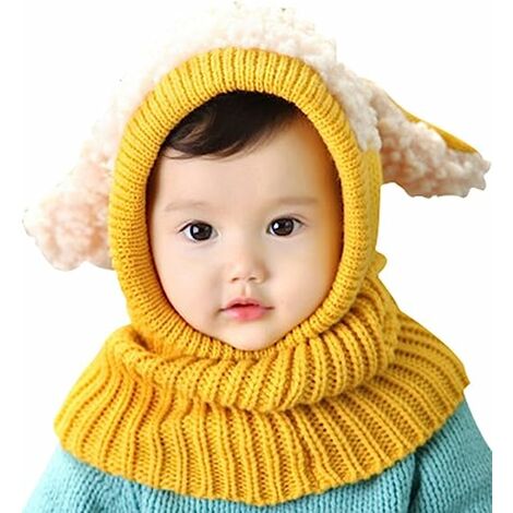 Bébé filles garçons tout-petits chapeau d'hiver écharpe ensemble mignon oreillette capuche chaud tricot chapeau écharpes avec oreilles neige cou plus chaud tête de mort Cap, jaune