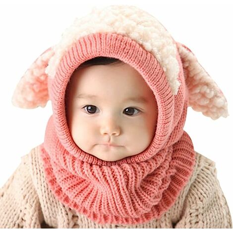 Bébé filles garçons tout-petits chapeau d'hiver écharpe ensemble plus mignon oreillette capuche chaud tricot chapeau écharpes avec oreilles neige cou plus chaud crâne casquette, rose
