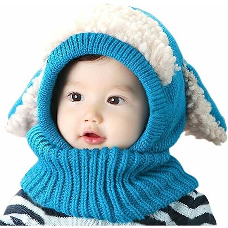 Bébé filles garçons tout-petits chapeau d'hiver écharpe ensemble plus mignon oreillette capuche chaud tricot chapeau écharpes avec oreilles neige cou plus chaud tête de mort Cap, bleu