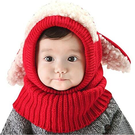 Bébé filles garçons tout-petits chapeau d'hiver écharpe ensemble plus mignon oreillette capuche chaud tricot chapeau écharpes avec oreilles neige cou plus chaud tête de mort Cap, rouge