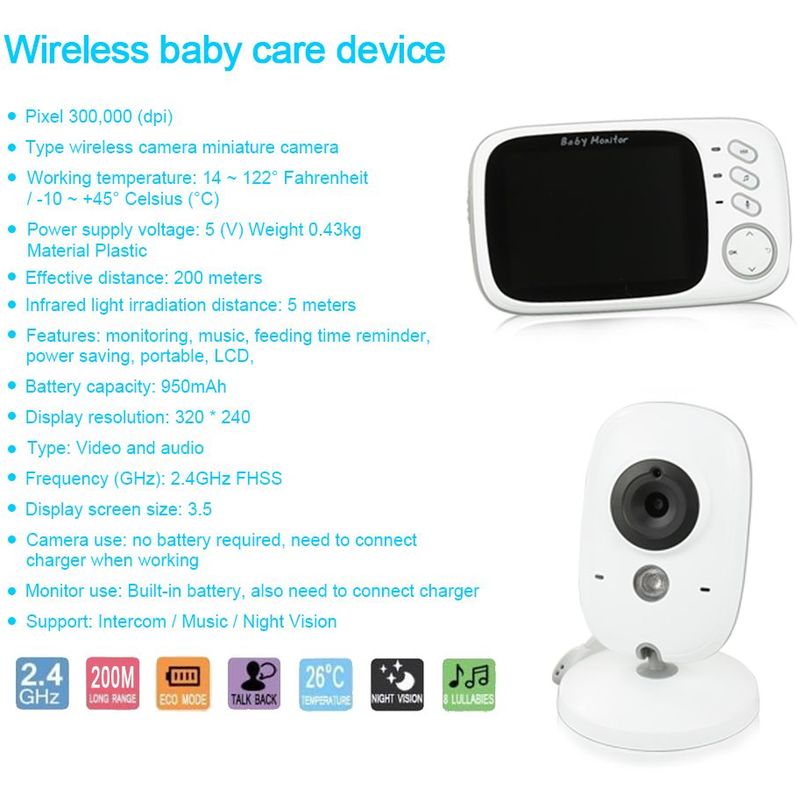 Ghb Bebe Moniteur 3 2 Lcd Couleur Babyphone Camera Video Bebe Surveillance 2 4 Ghz Bidirectionnelle Vision Nocturne Securite Babyphones