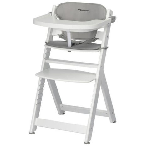 BEBECONFORT TIMBA + coussin Chaise haute bébé, Chaise bois évolutive, de 6 mois a 99 ans, Chaise White et coussin gray