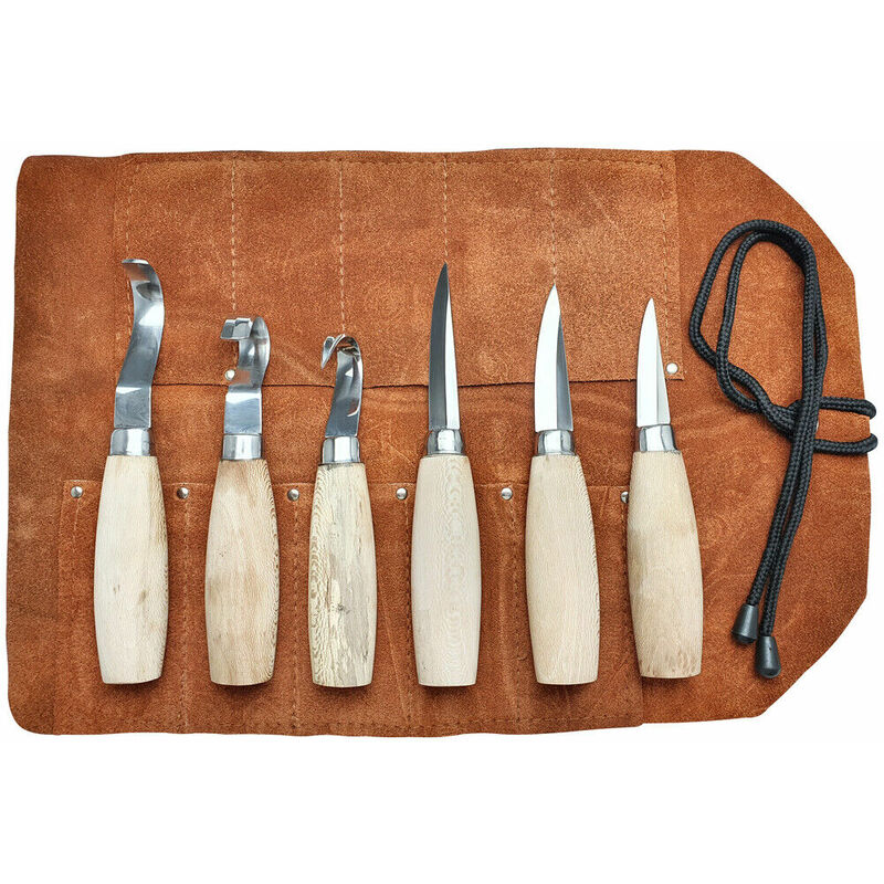 Beber 6 Piece Wood Whittling Set in a Leather Tool Roll