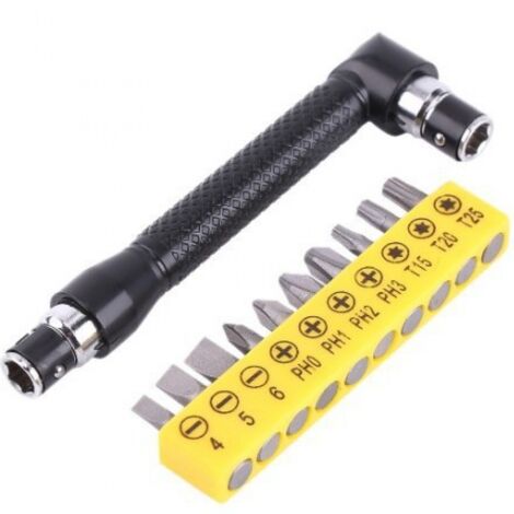 BEBUSINGOTO 1/4 Zoll L-förmiger Sechskant-Steckschlüssel mit Doppelkopf und 10 verschiedenen abgewinkelten Schraubendreher-Bits, Handwerkzeug-Set