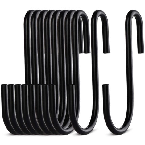 BEBUSINGOTO 10 ganchos en forma de S, negros, de metal, para cocina, baño, dormitorio, oficina, 78 x 24 mm (10 g)