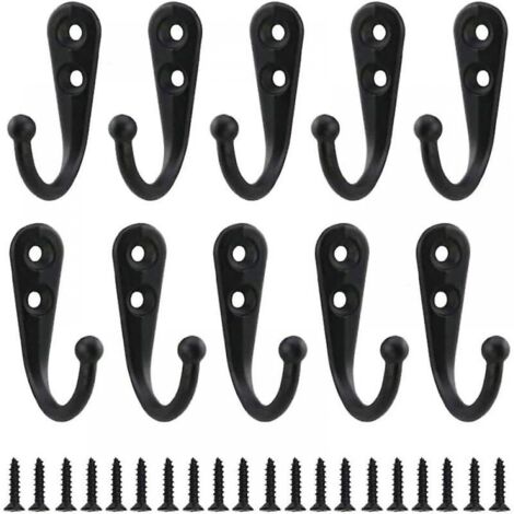 BEBUSINGOTO 10 ganchos retro de metal negro para pared, de un solo tornillo, para colgar en la pared, para el hogar, estantes, cajones, taquillas y baño.