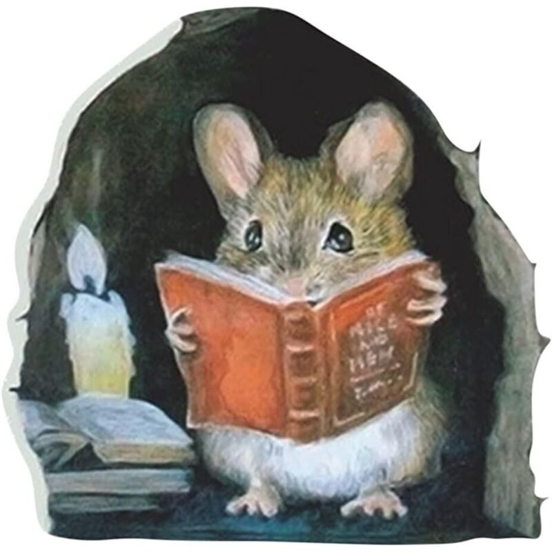 BEBUSINGOTO 10 pièces Autocollant 3D drôle, dessin animé mignon lecture sous la lueur des bougies petite souris coeur pâte trou de souris bel animal