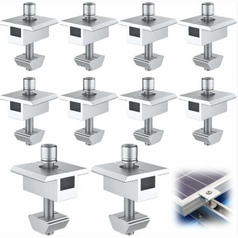 BEBUSINGOTO 10 Pièces Support de Panneau Solaire en Aluminium, Bornes Centrales en Forme de T, Fixation de Panneau Solaire PV, Support de Montage Central Sur le Toit, pour Panneaux Encadrés de 30 mm