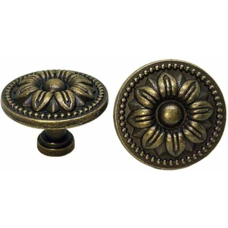 BEBUSINGOTO 10 pomos vintage de latón para puertas y cajones de armarios, de 35 mm, con diseño floral, para muebles de cocina, aparadores y armarios.