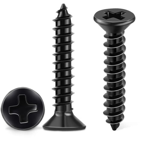 BEBUSINGOTO 100 tornillos de acero inoxidable 18-8 A2 con cabeza avellanada en cruz Ph 4 x 25 mm, tornillos autorroscantes negros, tornillos para madera de bricolaje, óxido negro inoxidable M4