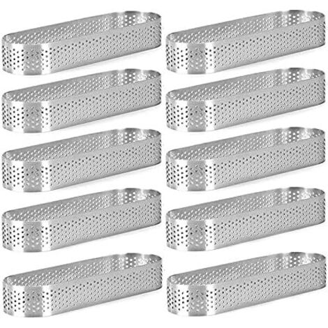 BEBUSINGOTO 10er-Pack ovale Ringe, perforierter Backring, Gebäckring, Kuchenformringe aus Edelstahl, Backring