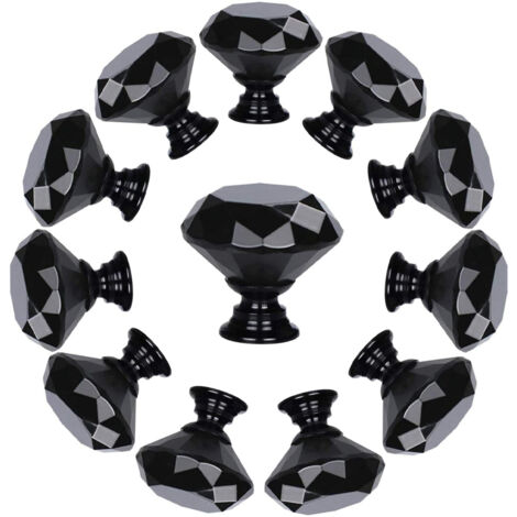 BEBUSINGOTO 10er-Pack Schubladenknöpfe aus Kristallglas in Rautenform (30 mm, ganz schwarz) Schrankknöpfe Zuggriffe