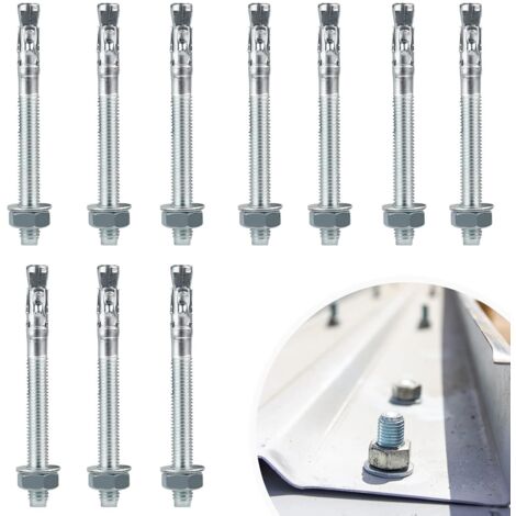 BEBUSINGOTO 10Pcs Boulons à Expansion M10x100mm, Boulon d'ancrage en acier galvanisé M10, Goujon ancrage m10 de Fixation, pour le Béton et la Maçonnerie
