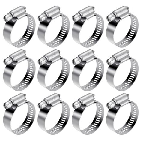 BEBUSINGOTO 12 abrazaderas de manguera ajustables de 21 a 38 mm, de acero inoxidable 304, para tuberías de agua, tanques de gasolina y tubos automotrices.