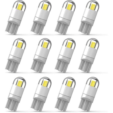 BEBUSINGOTO 12 bombillas LED para coche 194, chipset 3030, 2SMD, T10, 194, 168, W5W, 1,5 W, 12 V, para matrícula, luz de cortesía, luz de mapa, luz de maletero y gálibo (blancas).
