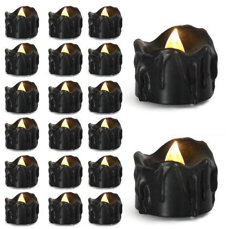 BEBUSINGOTO 12 kreative schwarze elektronische, tropfenförmige Kerzen für Halloween, Weihnachten, LED-Teelichter