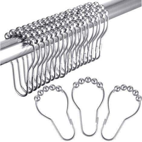 BEBUSINGOTO 12 Pcs Anneaux de Douche en Acier Inoxydable 70 x 40 mm, Crochets de Rideau de Douche avec Système Coulissant, Rideaux (Argent)