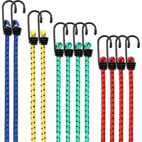 BEBUSINGOTO 12-teiliges Set mit Gummiseilen und Haken, elastischen Spannern, elastischen Seilen, elastischen Bändern, elastischen Kordeln und Gummibändern mit Haken für Fahrrad, Auto und Zelt