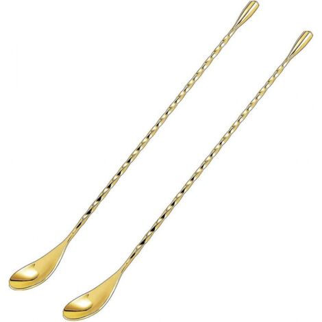 BEBUSINGOTO 12-Zoll-Rührlöffel aus Edelstahl, 2-teilig, goldenes Spiralmuster