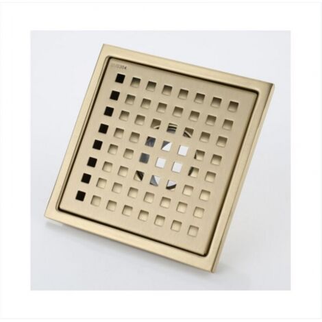 BEBUSINGOTO 15x15cm Caniveau de Douche Or Acier Inoxydable Carré Drain de Douche Siphon de Sol Drain de Plancher avec Couvercle de Siphon de Sol, Noyau DéSodorisant en Laiton,Brushed Gold [Classe éne
