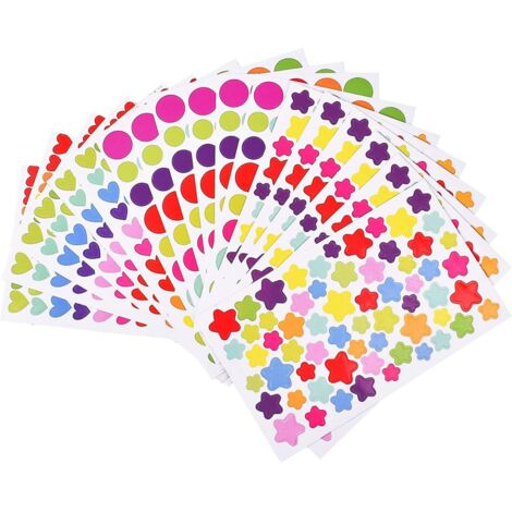 BEBUSINGOTO 18 Blatt bunte dekorative Aufkleber in Herzform mit Sternen und Punkten, Belohnungsaufkleber, Bastelaufkleber, Scrapbooking, Codieretiketten, 3 Stile