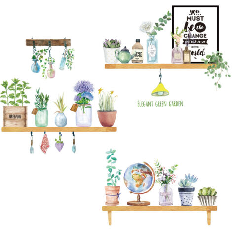 BEBUSINGOTO 1pc bouteille en verre plante en pot autocollant mural, amovible pastorale fleur autocollant mural frais plante en pot décoration murale adapté pour la décoration intérieure chambre