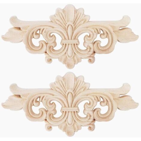 BEBUSINGOTO 2 artículos apliques tallados - Apliques largos de flores talladas, esculturas, calcomanías para muebles, puertas y decoración del hogar (16 x 7,5 cm)