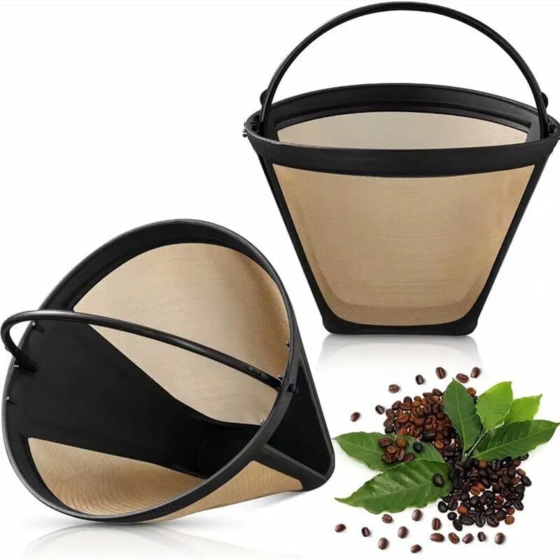 BEBUSINGOTO 2 Pcs Filtre Café Reutilisable Filtre à Café Permanent Maille en Inox avec Anse, Filtre Cafe à Main pour Machine à Café Bureau Café,