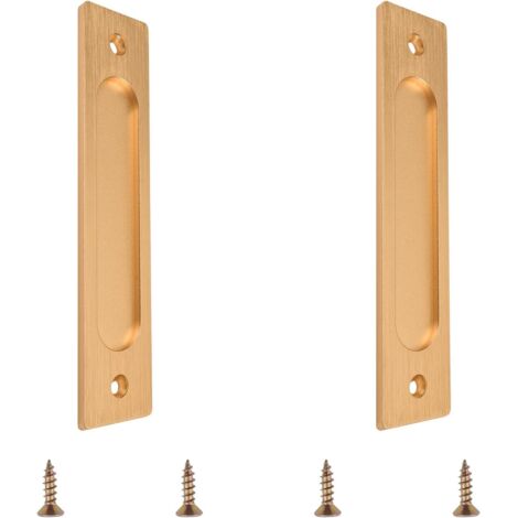 BEBUSINGOTO 2 piezas manijas rectangulares de aleación de aluminio para puertas corredizas con tornillos, color dorado mate.