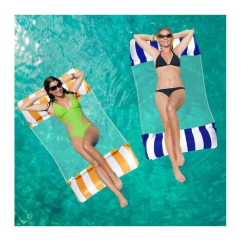 BEBUSINGOTO 2-teilige schwimmende Poolhängematte, vielseitige 4-in-1 aufblasbare Poolhängematte mit Netzgewebe, aufblasbarer Liegestuhl für Erwachsene und Kinder, tragbare Reisehängematte, Pool