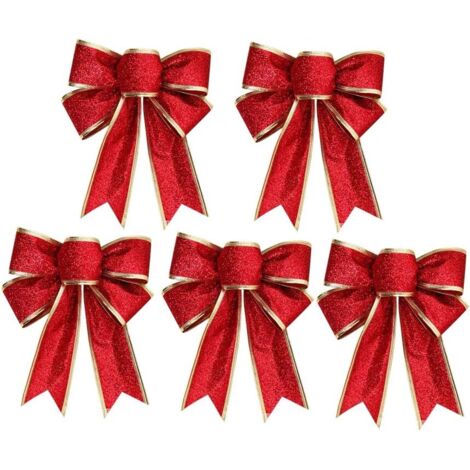BEBUSINGOTO (20 cm), rot, 5er Set dekorative Weihnachtsschleifen aus Glitzerstoff