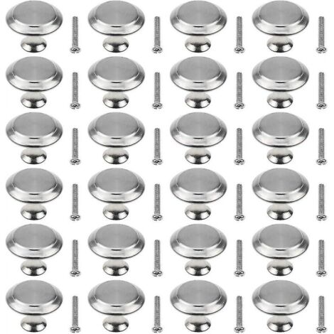 BEBUSINGOTO 20 Stück Schranktürknöpfe, 27 mm, Edelstahl, rund, Pilzform, Zuggriff mit 20 Stück Schrauben für Küchen-, Badezimmer- und Schlafzimmermöbel