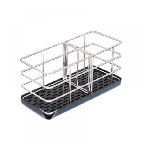 BEBUSINGOTO (20 x 8,5 x 10 cm, negro) Estante de almacenamiento de acero inoxidable para fregadero de cocina, estante para guardar jabón, estante para fregadero de baño