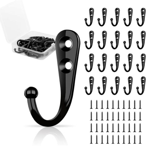 BEBUSINGOTO 20er-Pack schwarze Wandhaken, Garderobenhaken mit 40 Schrauben zum Aufhängen von Hüten, Handtüchern, Bademänteln, Tassen, Bechern, Küchenutensilien