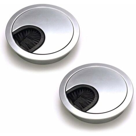 BEBUSINGOTO 2er Set Rundes Einbau-Kabelmanagement, Kabelmanagement aus gebürstetem Stahl, Kabelmanagement für Schreibtischtisch, Durchmesser 60 mm – Perlsilber Chrom