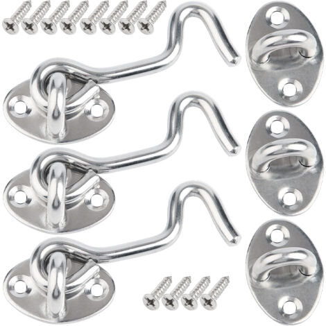 BEBUSINGOTO 3 pièces, crochets de serrure de porte en acier inoxydable de 10 cm, serrures de porte intérieures avec vis de montage, serrures de porte de fenêtre