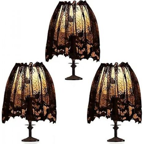 BEBUSINGOTO 3 pièces de décoration pour abat-jour d'Halloween, housse en dentelle noire en toile d'araignée.