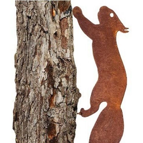 BEBUSINGOTO 32 cm - Écureuil pour Arbre - Décoration de Jardin en métal - Patine Rouille Naturelle， Decoration Jardin Rouille