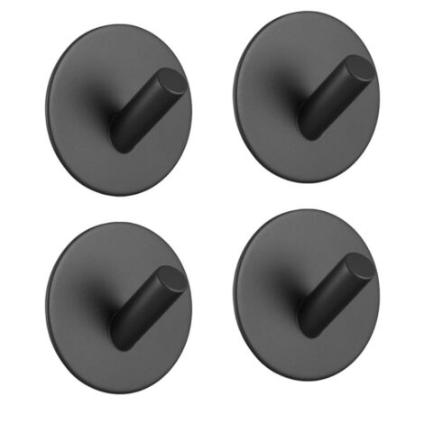 BEBUSINGOTO 4 ganchos adhesivos para toallero, de acero inoxidable, sin perforaciones, para cocina y sala de estar (ganchos redondos oblicuos negros)