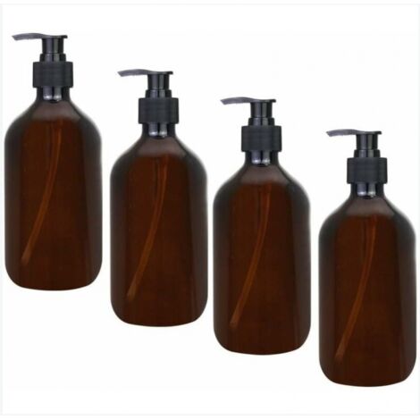 BEBUSINGOTO 4 piezas botellas dispensadoras ámbar de 500 ml con bomba, vacías, de plástico ámbar, para loción, gel de ducha, jabón de manos y detergente.