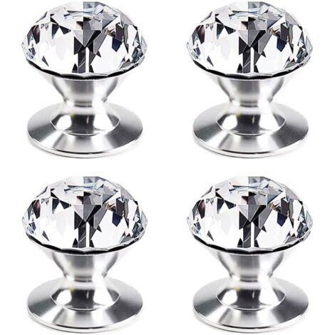 BEBUSINGOTO 4 piezas pomos autoadhesivos de aluminio y cristal para muebles, tiradores autoadhesivos para puertas corredizas de gabinetes y cajones, tiradores de cristal transparente.