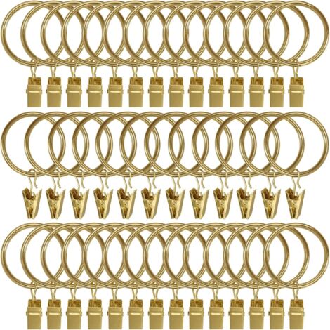 BEBUSINGOTO 40er-Pack Metall-Vorhangringe mit Clips, Vorhanghaken, dekorative Gardinenstangenhaken, Ösen mit 3,8 cm Innendurchmesser, goldfarbene, rostfreie Beschichtung