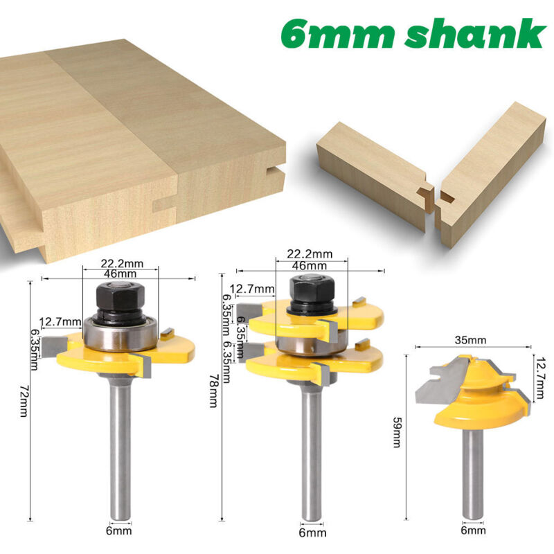 Image of BEBUSINGOTO 45-Grad-Gehrungsfräser + Zungenfräser + Nutfräser, 6 mm, Fräser