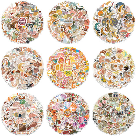BEBUSINGOTO 450 Stück süße Sticker für Teenager, Wasserflaschenaufkleber, Preppy Boho Aesthetic Sticker Packs, Wasserfeste Sticker