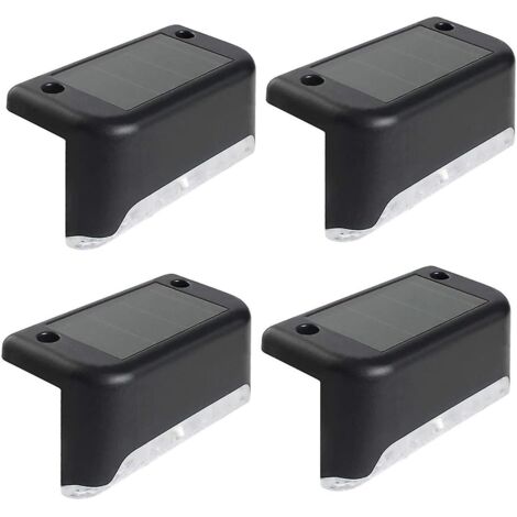BEBUSINGOTO 4er-Pack Solar-Deckleuchten, LED-Solar-Stufenleuchten, wasserdichte Zaunleuchten für Außentreppen, Zäune, schwarzes, kühles Licht