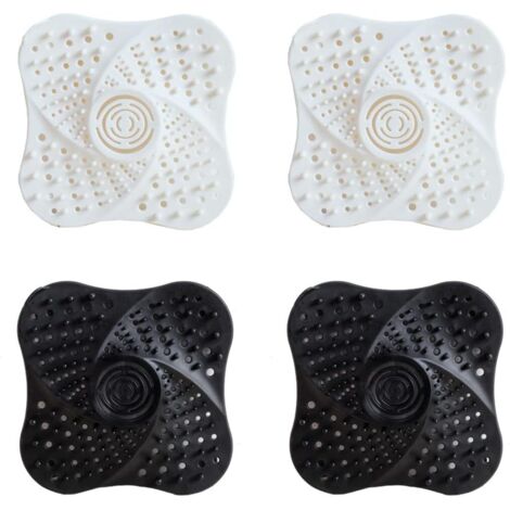 BEBUSINGOTO 4er-Pack weiß-schwarze Silikon-Abflusssiebe, Dusch-Haarfilter, Abflussschutz, Abfluss, Badewanne und Waschbecken