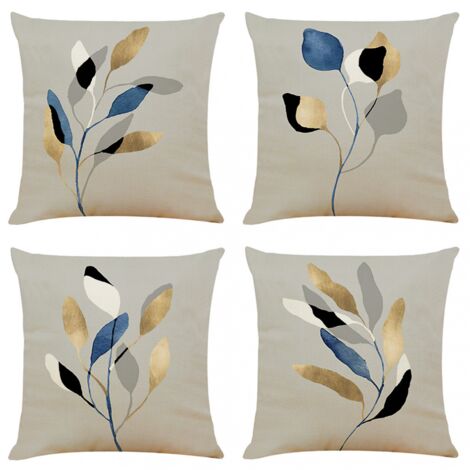 BEBUSINGOTO 4er-Set dekorative Kissenbezüge mit Blattmotiv, 45 cm x 45 cm, Grau, 45 x 45 cm, weiches Polyester, quadratische Wurfkissenbezüge für Wohnzimmer, Schlafsofa