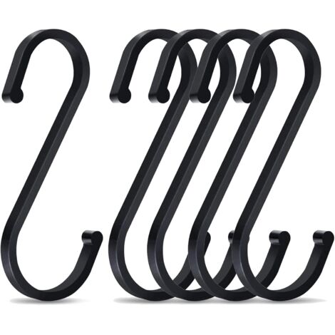 BEBUSINGOTO 5 ganchos en forma de S de aluminio de 86 mm, multifunción, para cocina y baño (negro)
